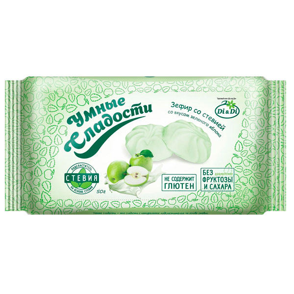 Зефир со стевией «Умные сладости» (зеленое яблоко) [50 гр]